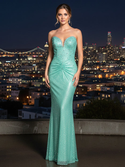 Strapless Crystal Sparkly Maxi Dress