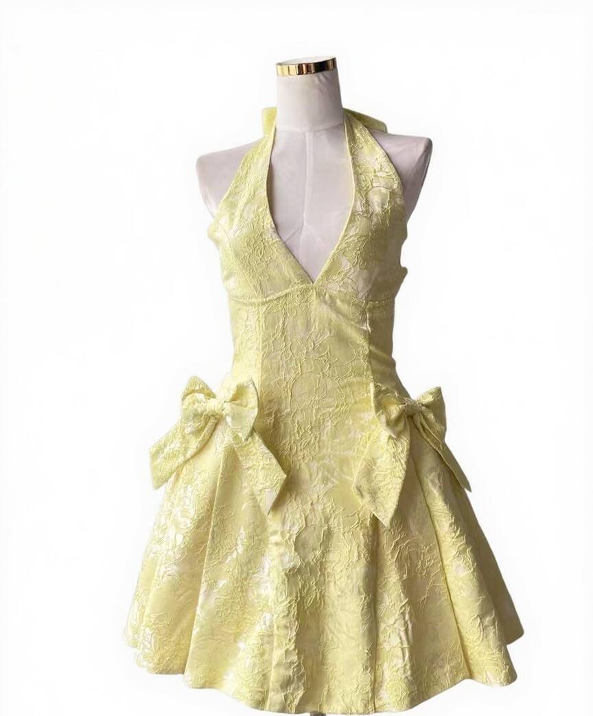 Jacquard Satin V Neck Halter Corset Mini dress