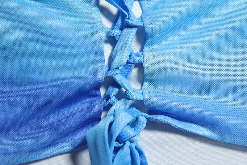 Printed Skirt Set Sexy Lacing Small Vest Split Skirt Set - REBECATHELABEL