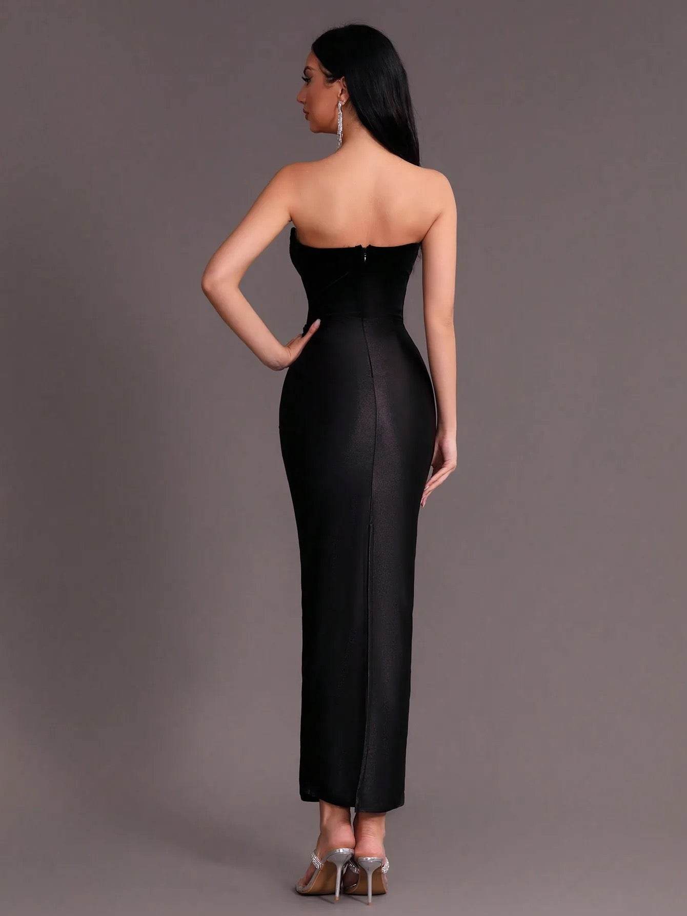 Black Ball Dress Sexy Strapless Diamond Tight dress - REBECATHELABEL