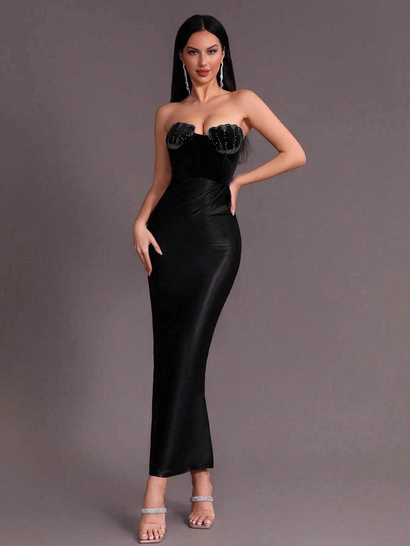 Black Ball Dress Sexy Strapless Diamond Tight dress - REBECATHELABEL