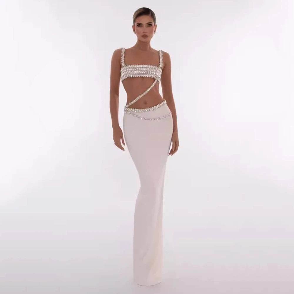 Sparkling Diamond Decoration Short Top Long Skirt Tight 2 set - REBECATHELABEL