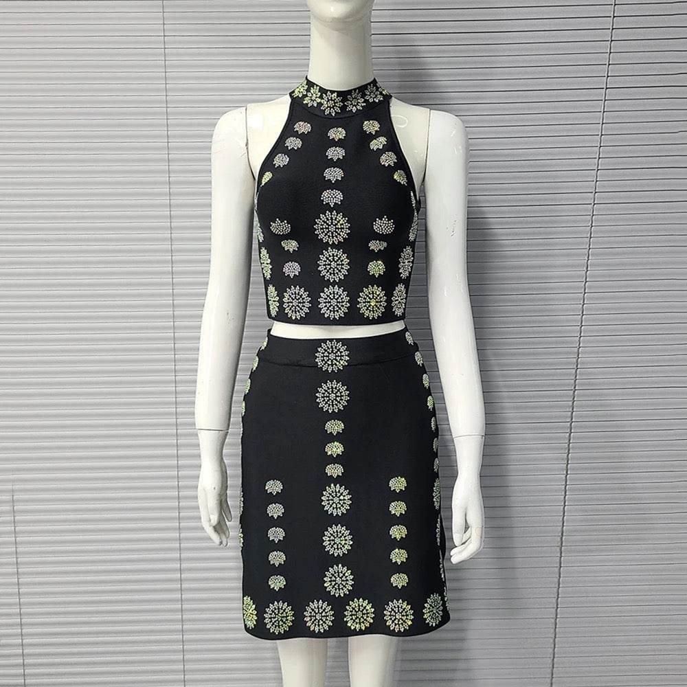 Diamond Sleeveless Short Top+skirt set - REBECATHELABEL