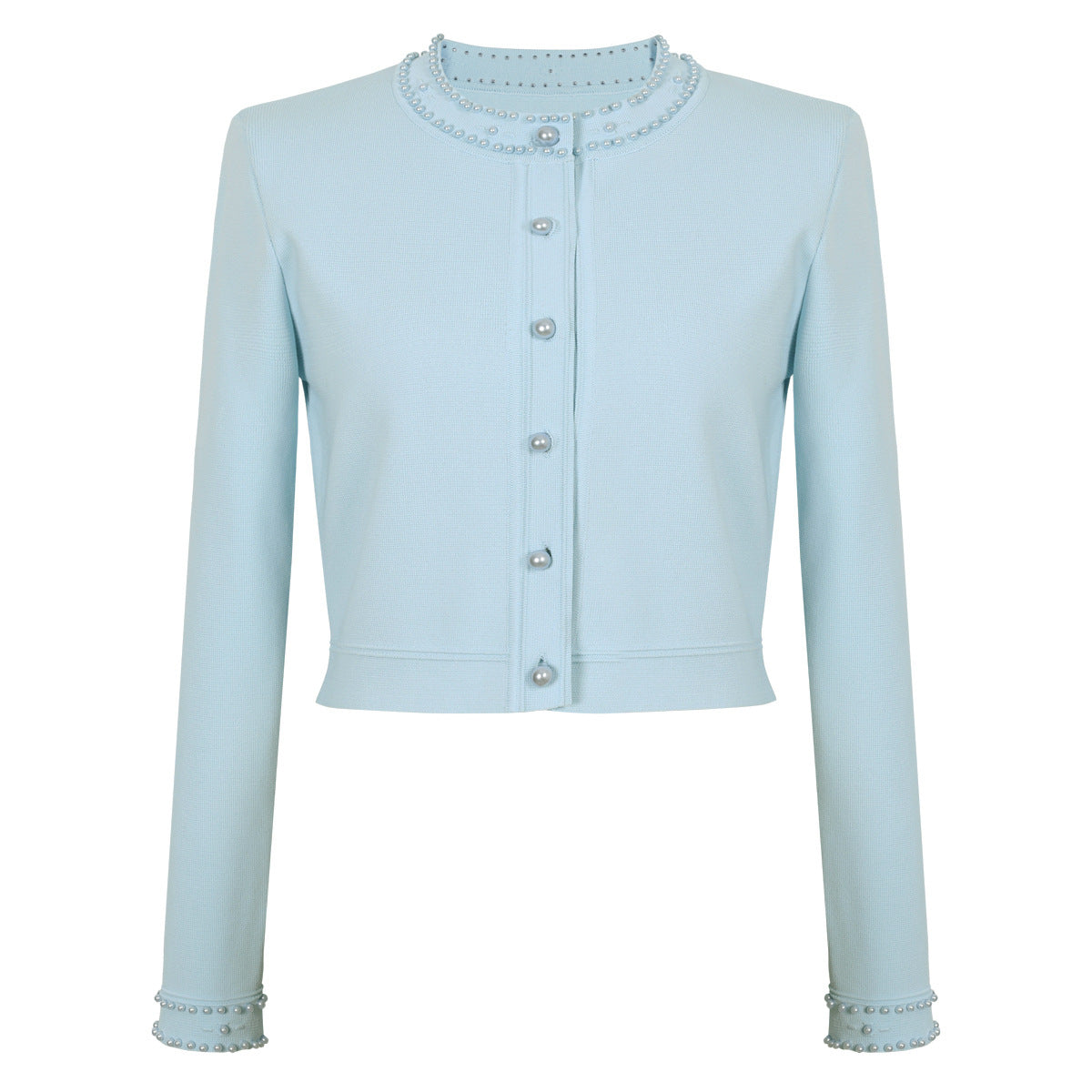 Long Sleeved Round Neck Pearl Button Knitted Sweater Versatile