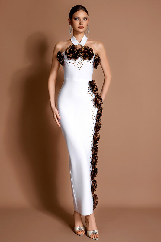 Bandage 3D Flower Rhinestone Maxi Dress