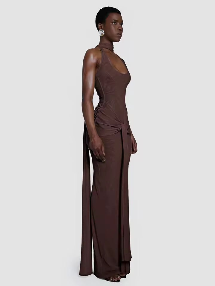 Scarf Collar Strapless Sexy Long Maxi Dress
