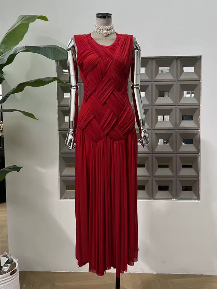 Mesh Folds Cross Weaving Design Bodycon Long Dress