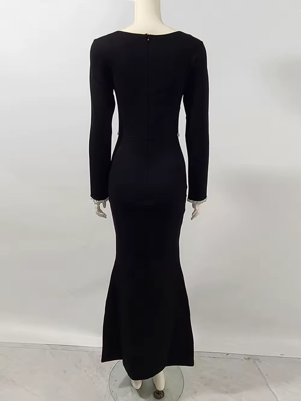 Diamond Tight Long Sleeve Square Neck Long Bandage Dress