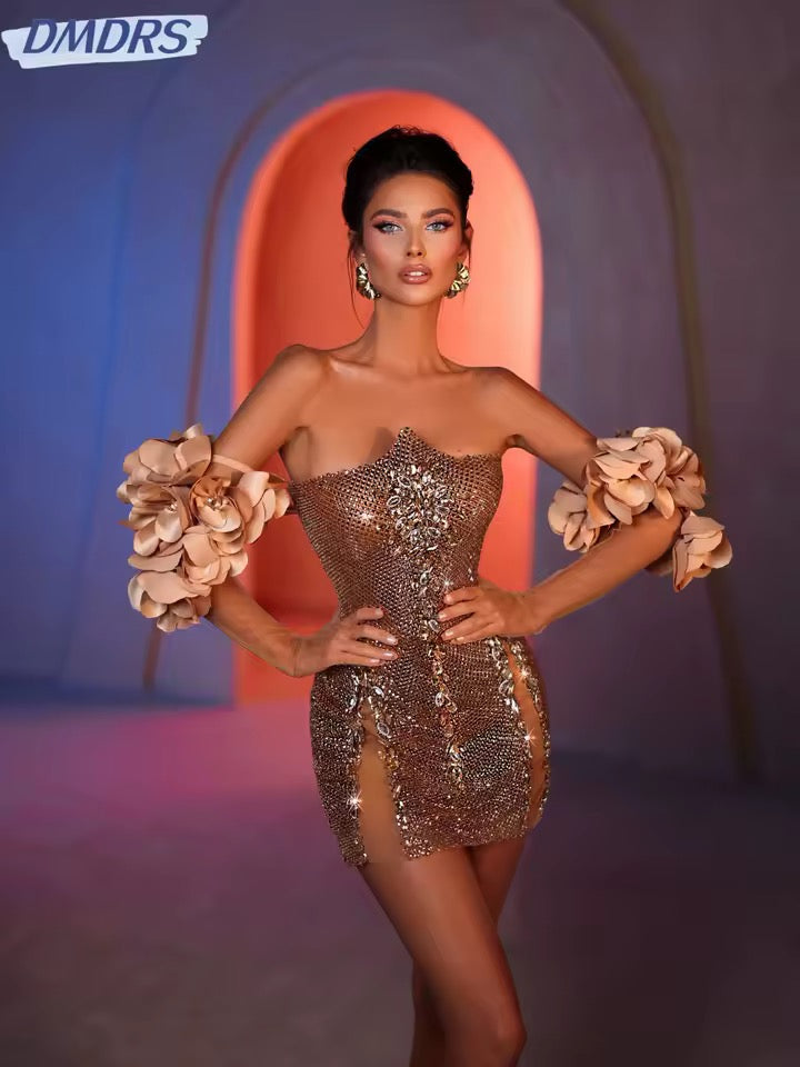 Sparkly Beaded Crystal Evening Dress