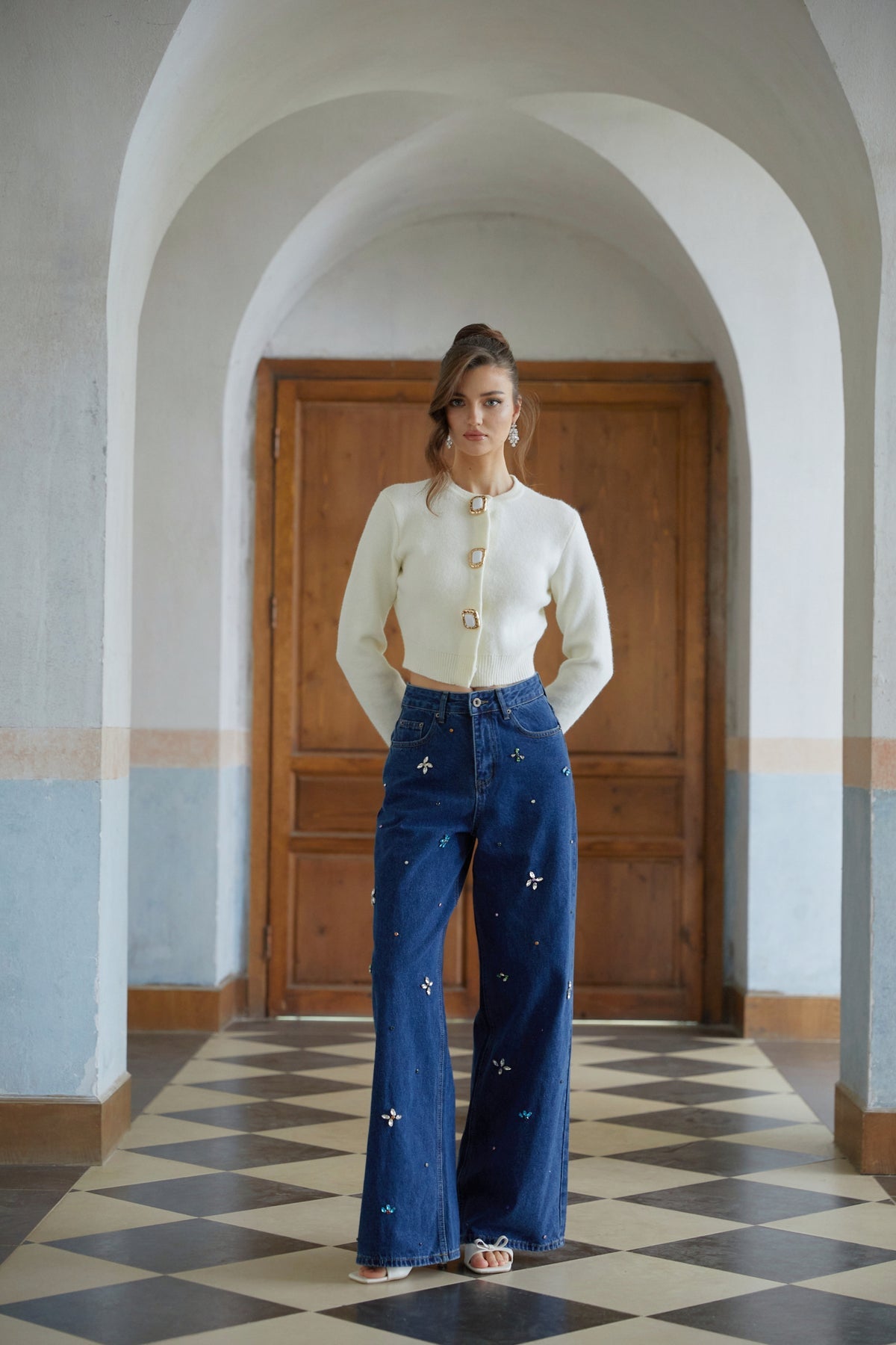 Blue Crystal Floral Jeans