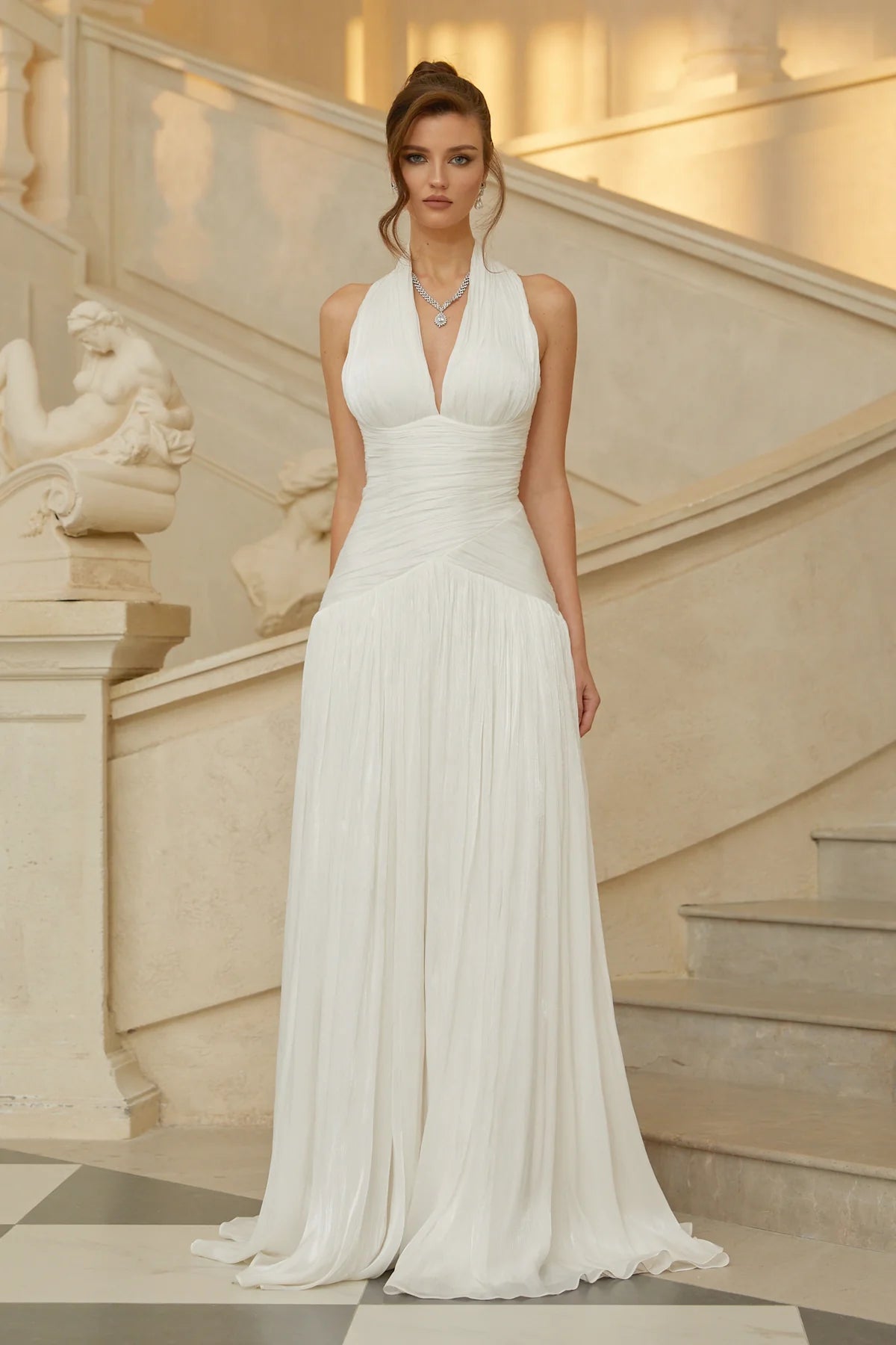 White Gathered Maxi Dress