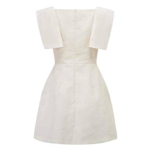 White Floral Appliqué Crochet Mini Dress