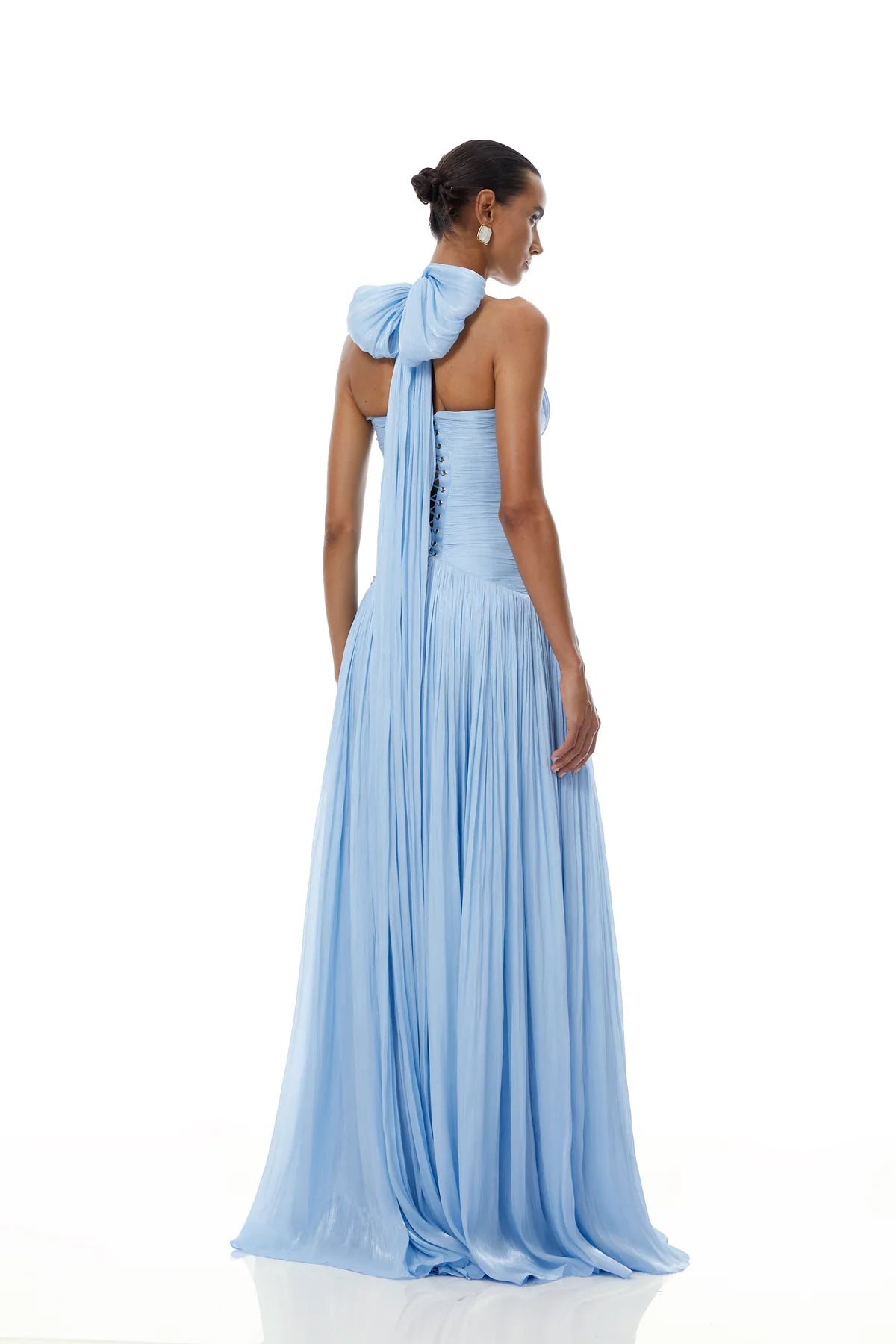 Blue Glossy Gathered Maxi Dress