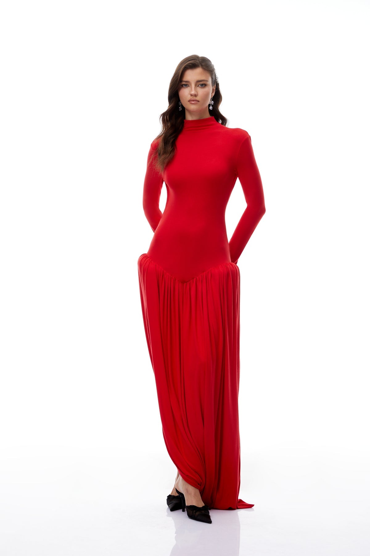 Red Open Back Asymmetrical Maxi Dress