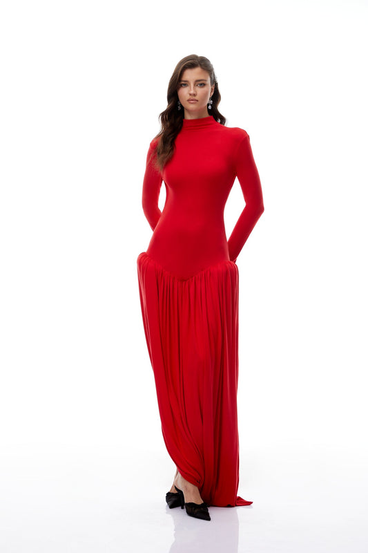 Red Open Back Asymmetrical Maxi Dress