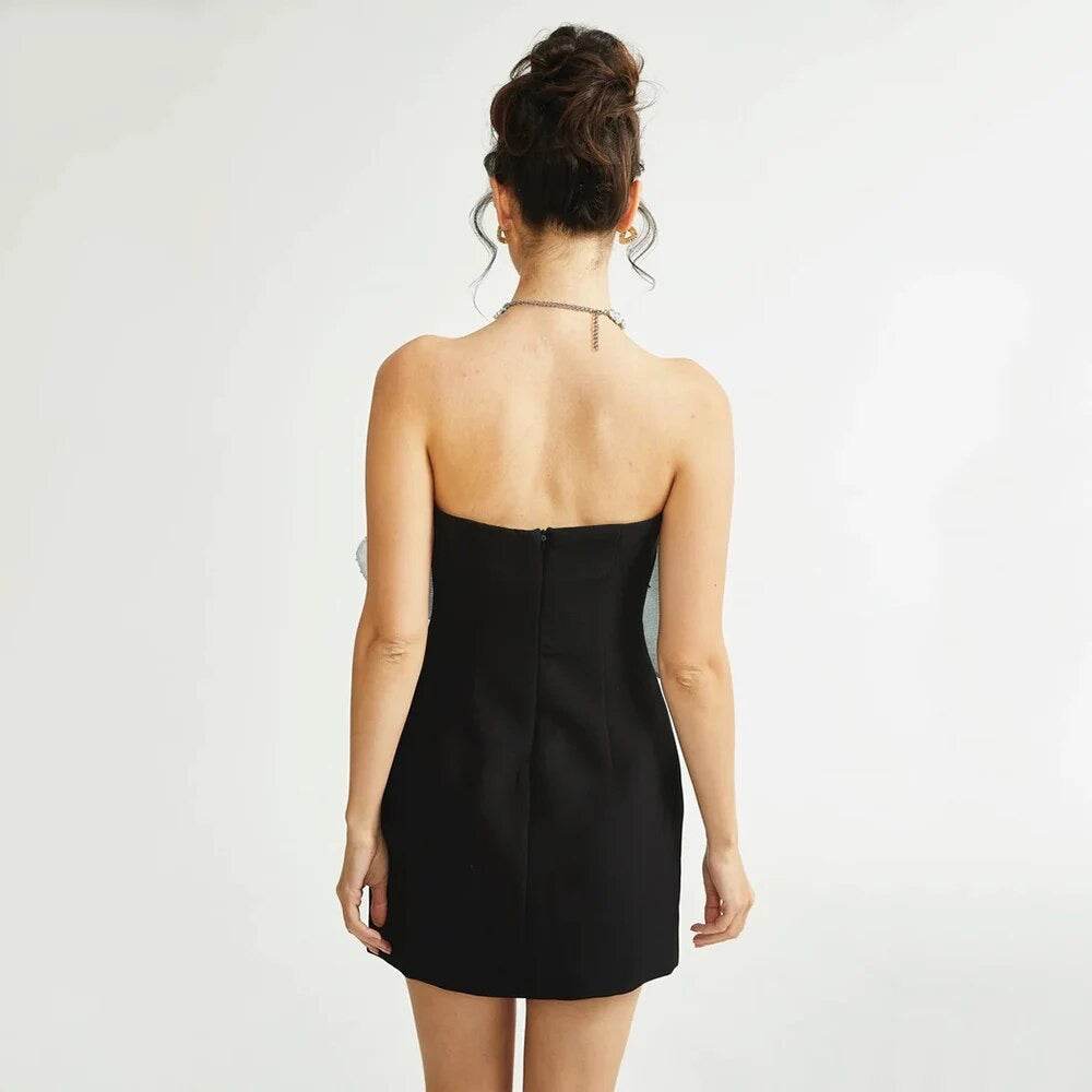 Strapless Sequins 3D Flower Tight Mini Dress - REBECATHELABEL