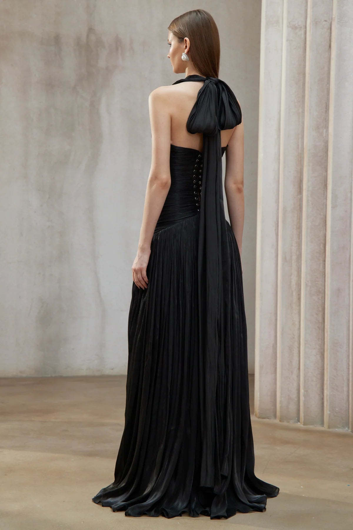 Black Gathered Maxi Dress