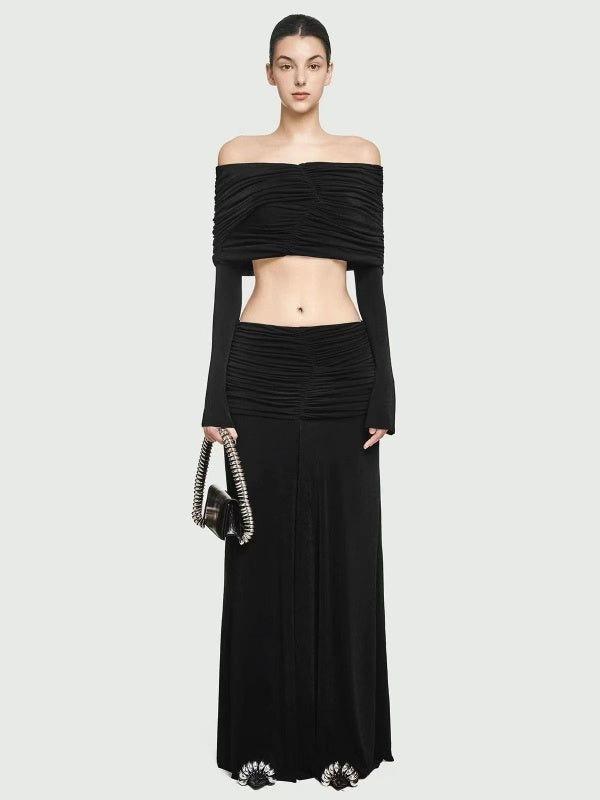 Solid Spliced Shirring Minimalist Two Piece Sets