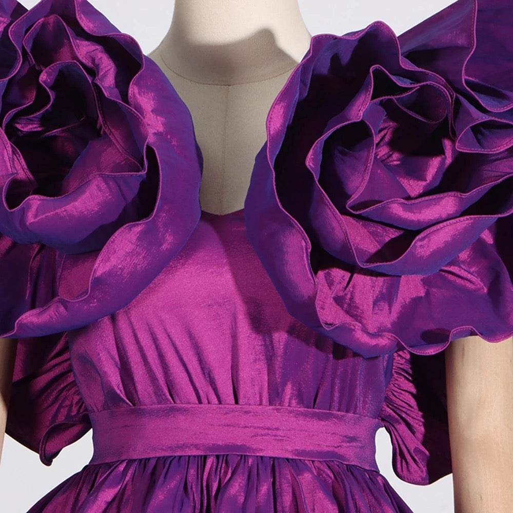 Purple Ruffle Edge V-neck Sexy Ruffle Edge Satin Mini Dress - REBECATHELABEL