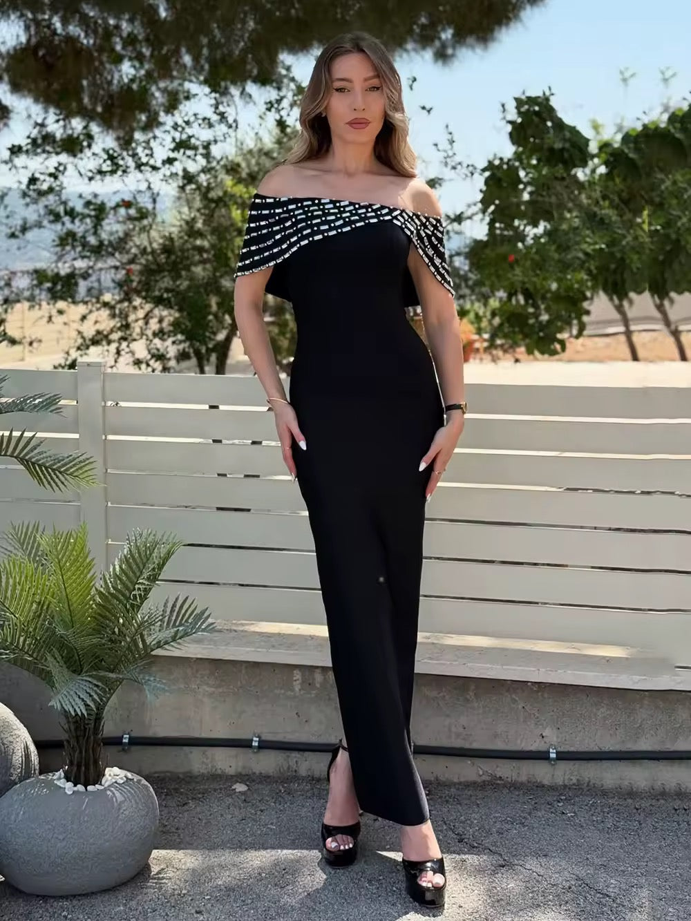 diamond Sexy Off The Shoulder Ankle Lenght Bandage Dress