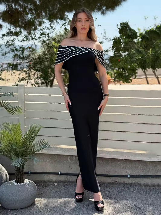 diamond Sexy Off The Shoulder Ankle Lenght Bandage Dress