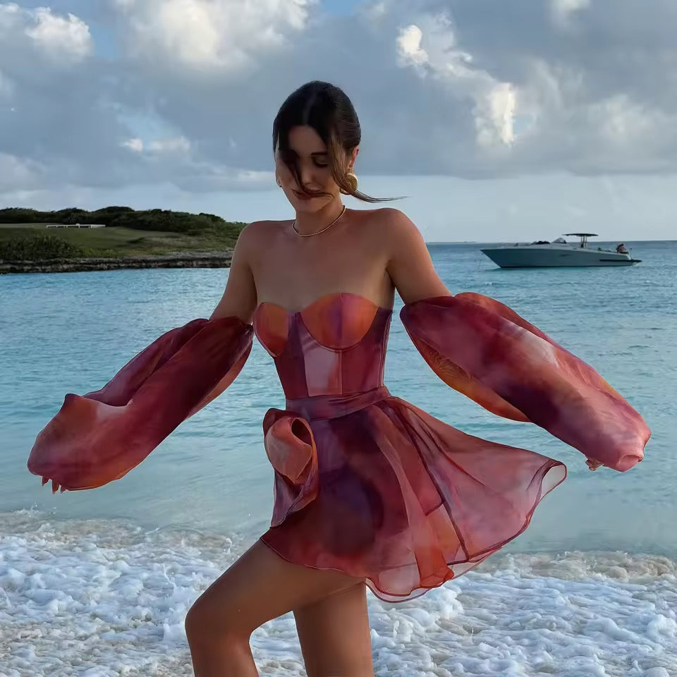 2Pcs Push Up Swimsuit Mini Dress