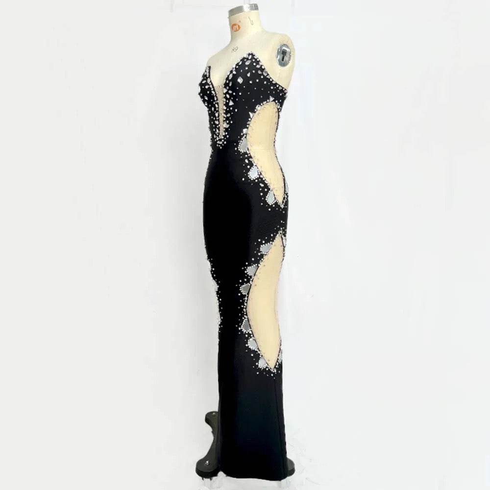 Diamond Sequin Mesh Maxi Bandage Dress - REBECATHELABEL