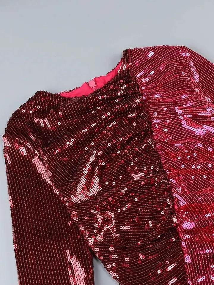 Sequins Long Sleeve Tight High Split Long Dress - REBECATHELABEL