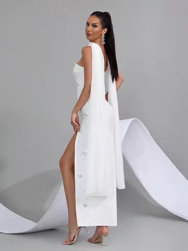 Ribbon Strapless Bandage Long Dress