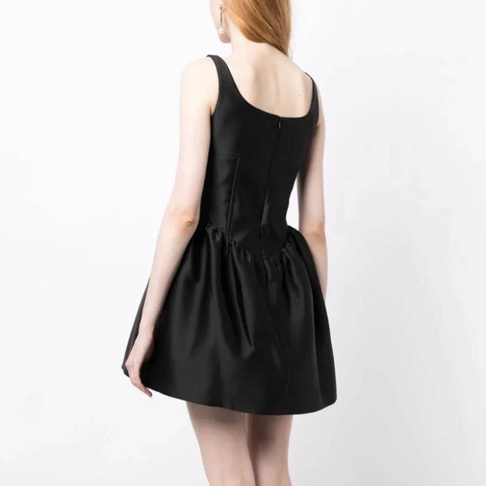 Square Neck Sleeveless Diamond A-line Sexy Low cut Mini Dress - REBECATHELABEL