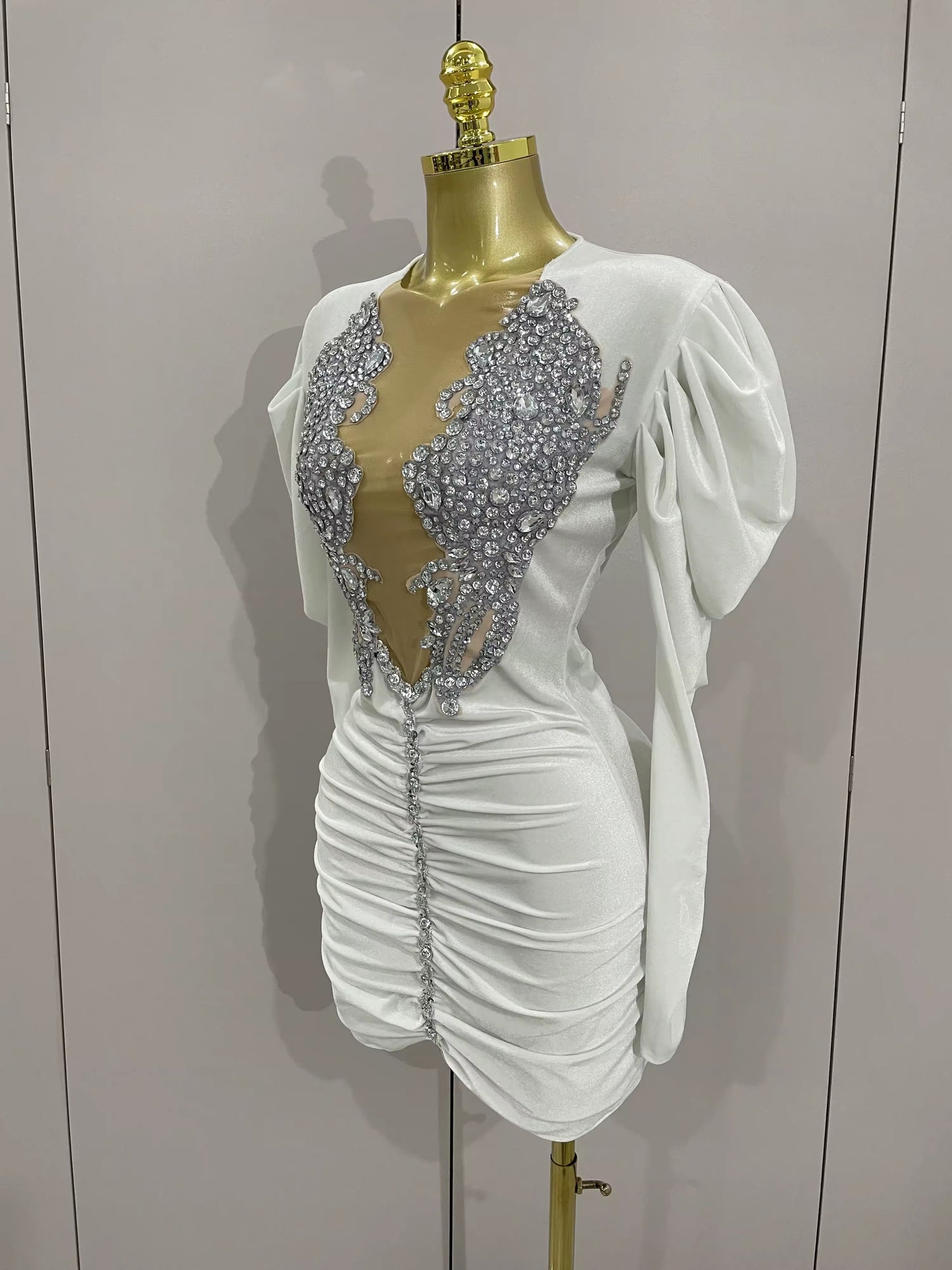 Sparkly Crystals Sexy Mesh Black Velvet Short Dress