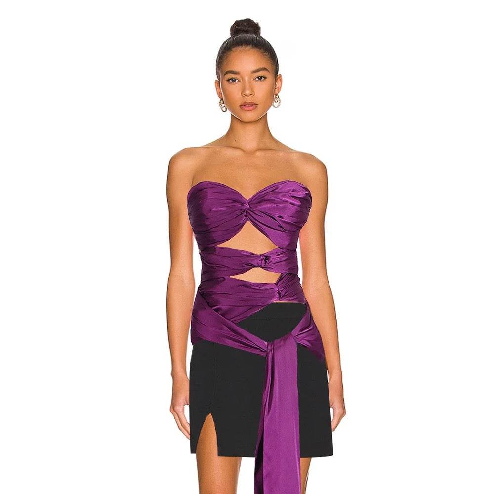 Strapless Bow Drop Pleated Tank Top - REBECATHELABEL