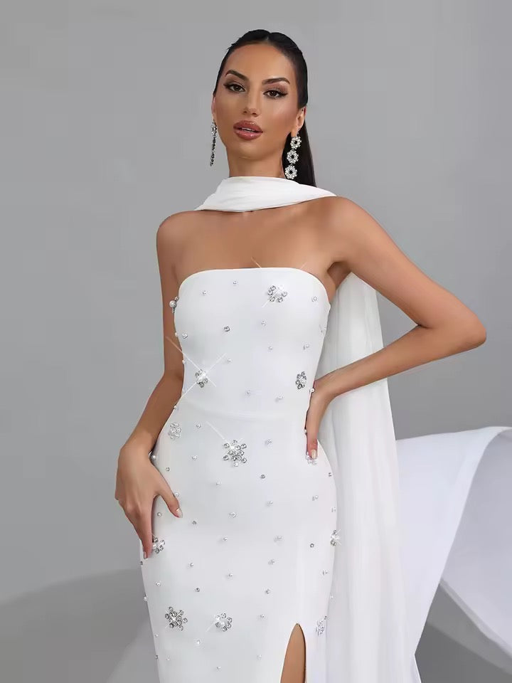 Ribbon Strapless Bandage Long Dress