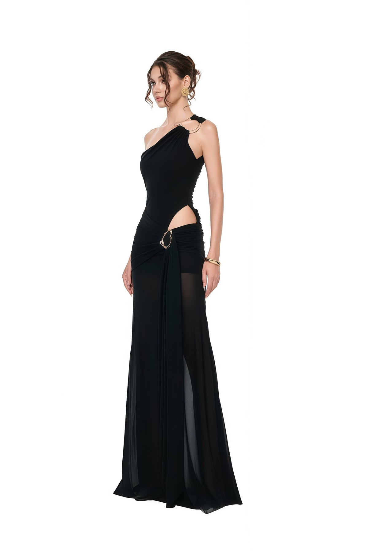 Black One Shoulder Cut Out Maxi Dress