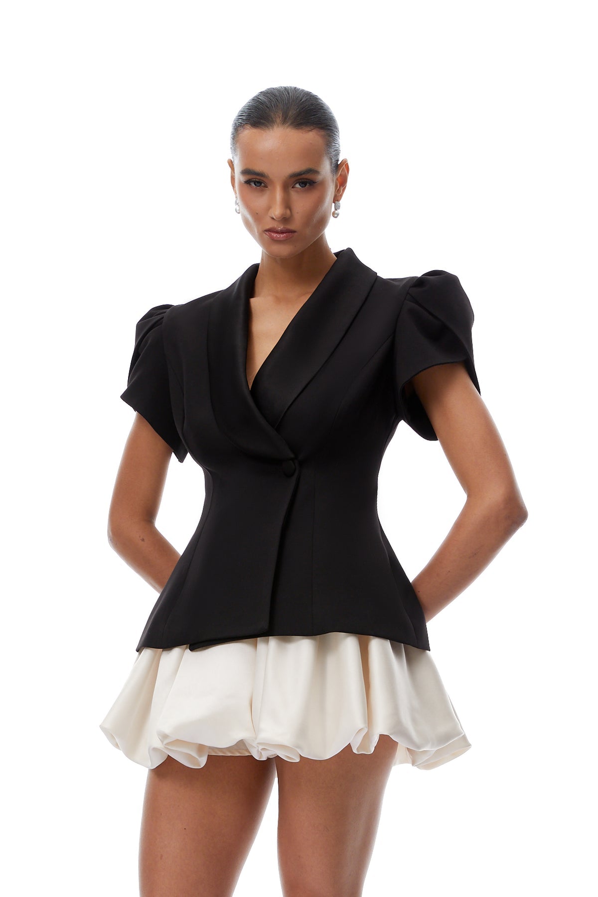 Black Blouse & White Bubble Skirt Set