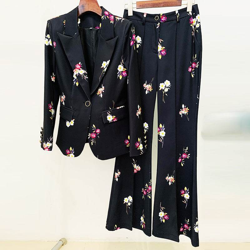Elegant Printed Suit Flared Pants Suit Two Piece Suit - REBECATHELABEL