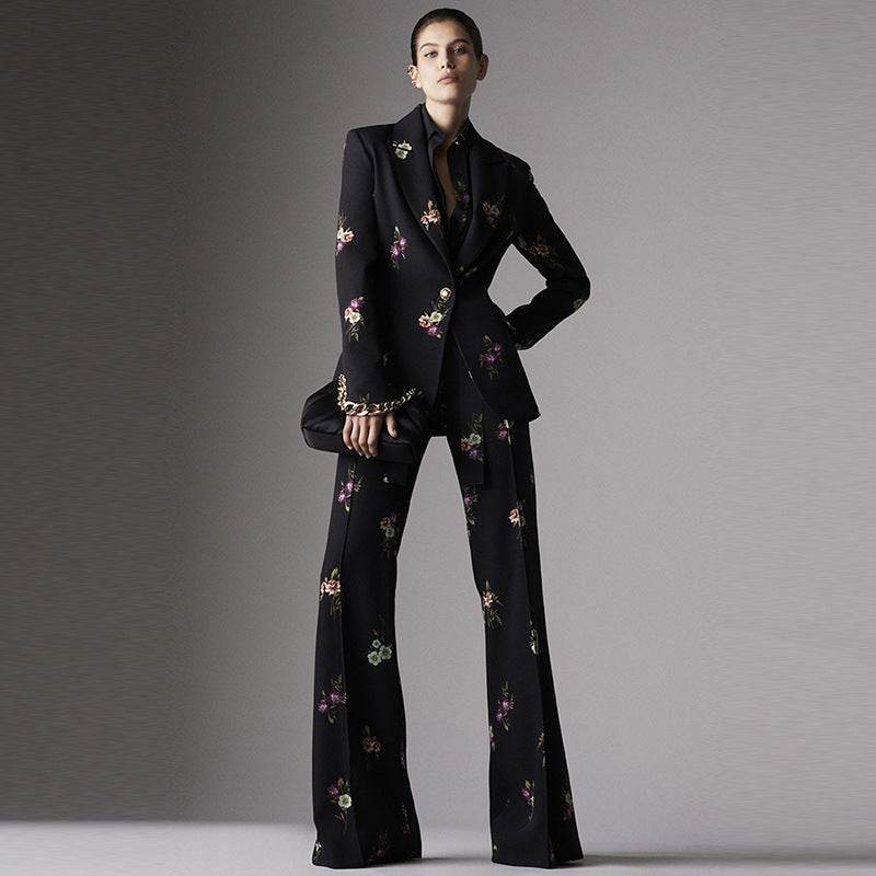 Elegant Printed Suit Flared Pants Suit Two Piece Suit - REBECATHELABEL
