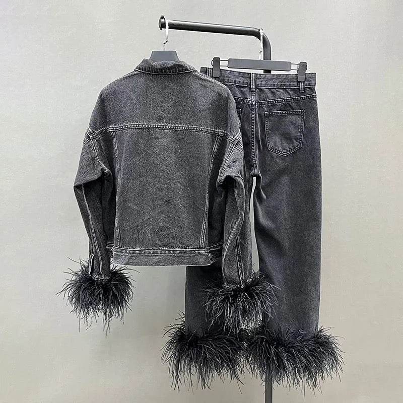 Elsie feather pant set - REBECATHELABEL