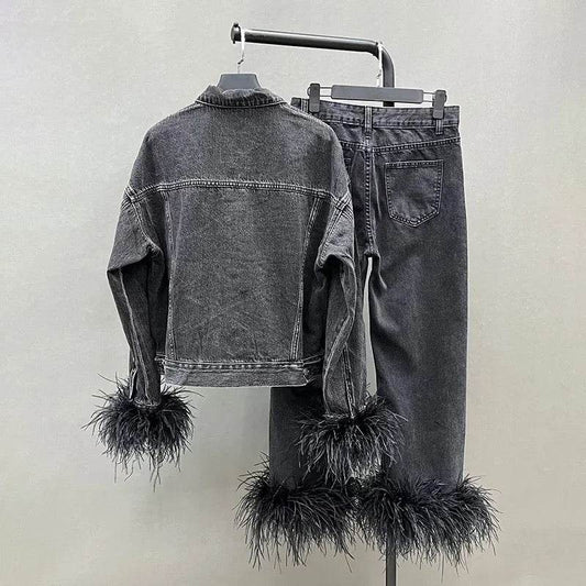 Elsie feather pant set - REBECATHELABEL