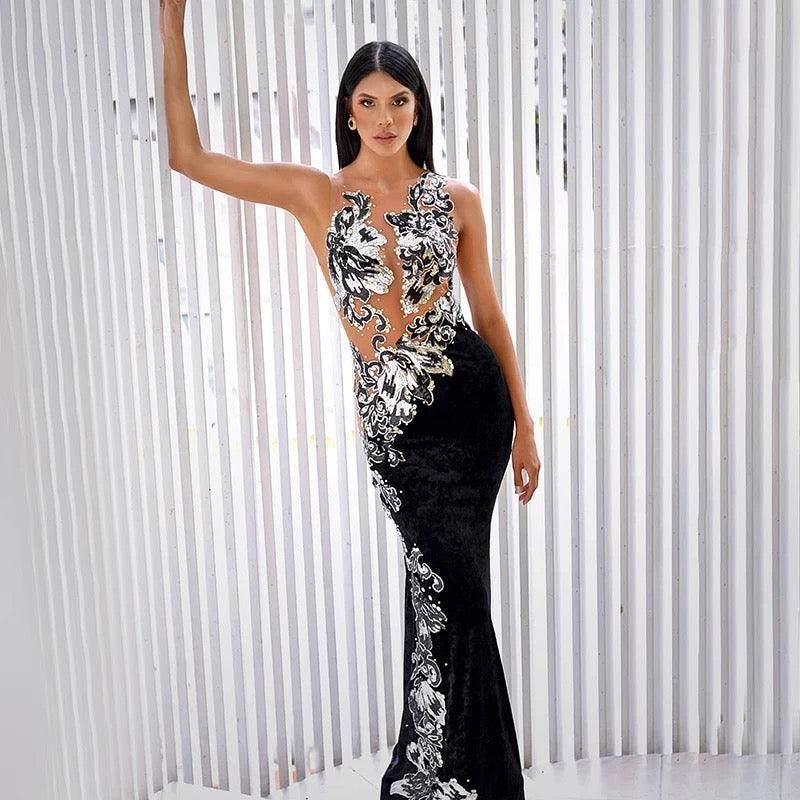 Embellished floor length Mermaid Hem Dress - REBECATHELABEL