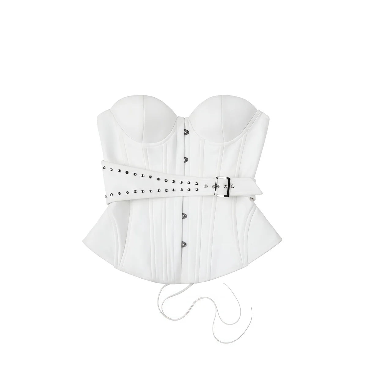 White Studded Belted Corset Top