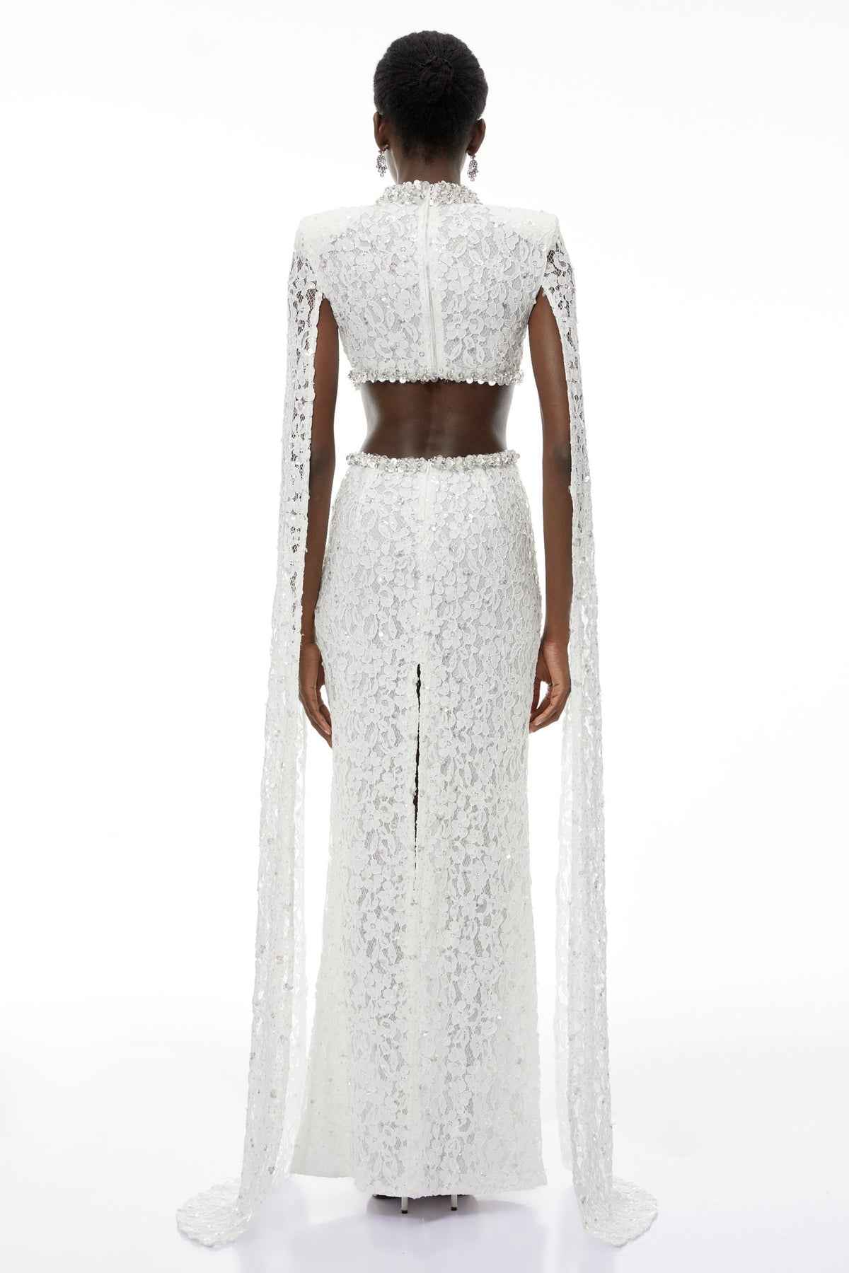 White Embellished Lace Maxi Dress