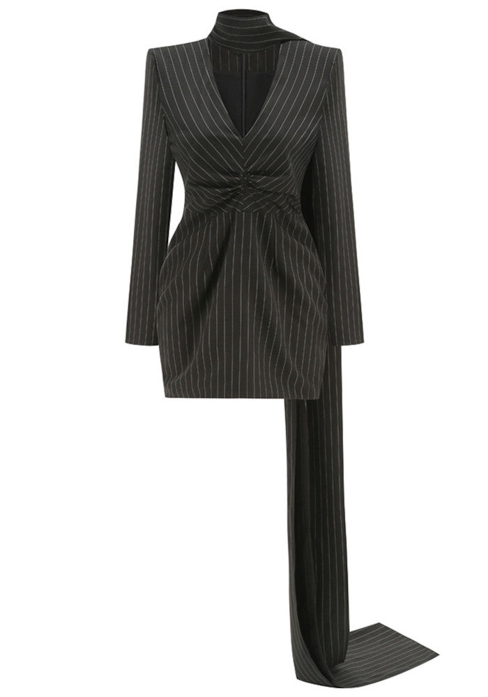 Long Sleeve Striped Dress Black