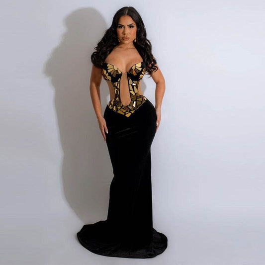 Backless Spaghetti Straps Sequin Mop Sequined Dress - REBECATHELABEL