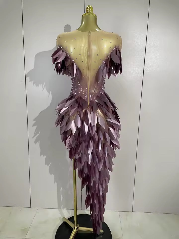 Sequins Diamonds Mesh Asymmetric Dress