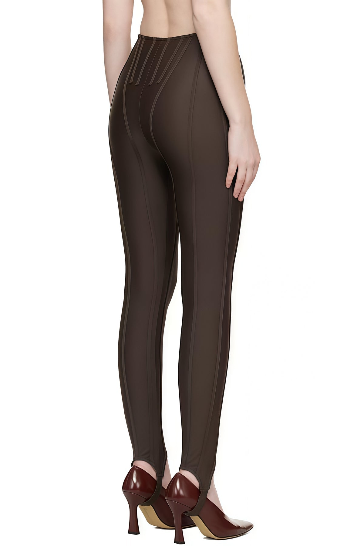 Brown Decorative Stitching Leggings