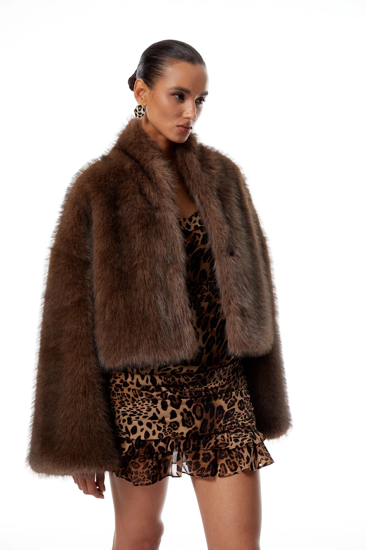 Brown Faux-Fur Short Coat