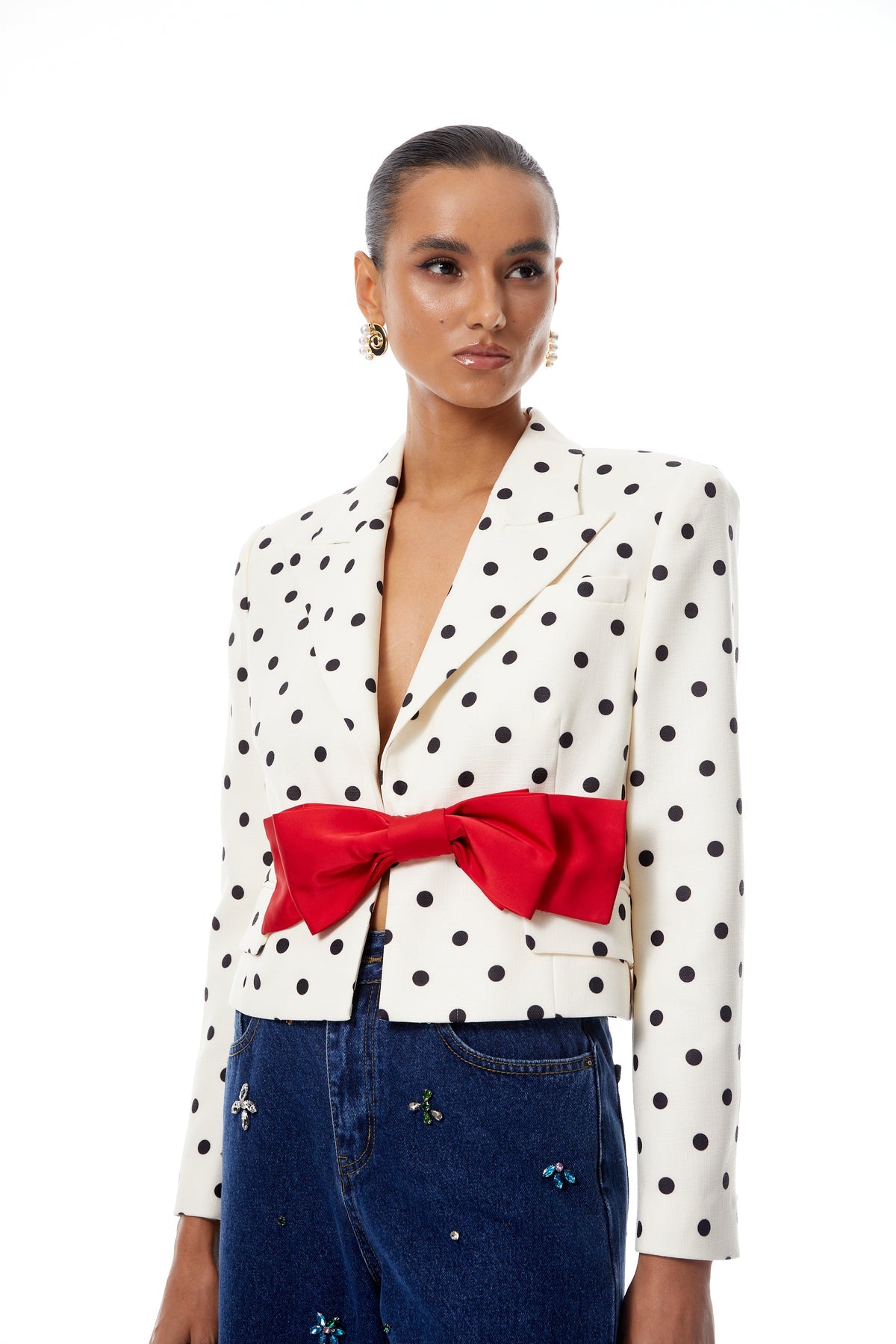 White Bowknot Polka Dot Short Jacket