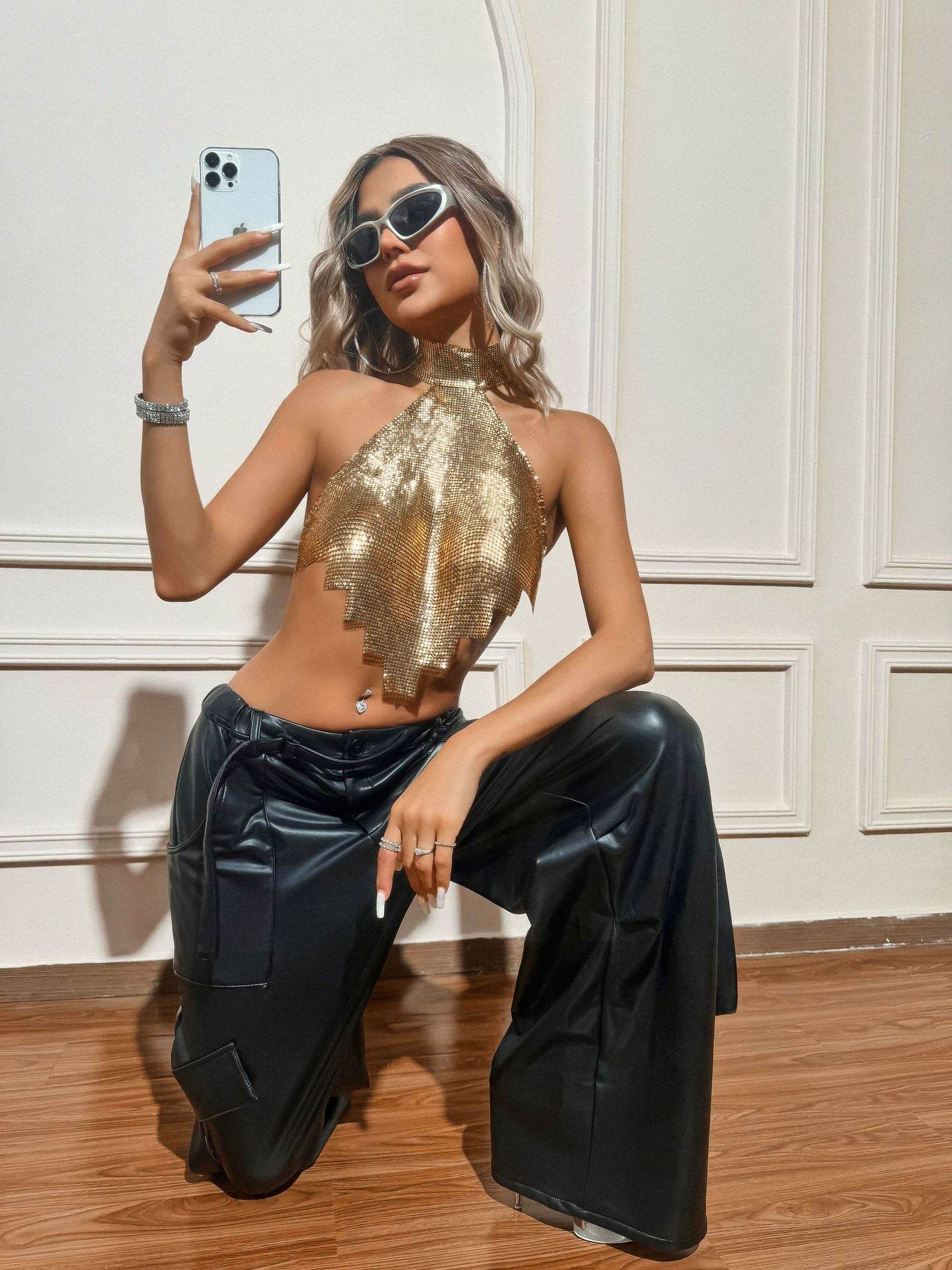 Gold Sequined Top Sling - REBECATHELABEL