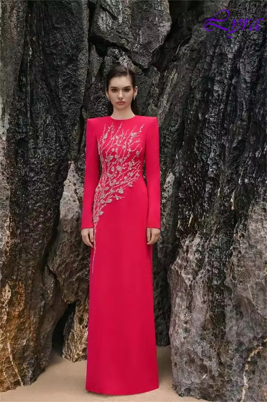 Crew Neck Elegant Evening Dress and Classic Long Sleeve dress